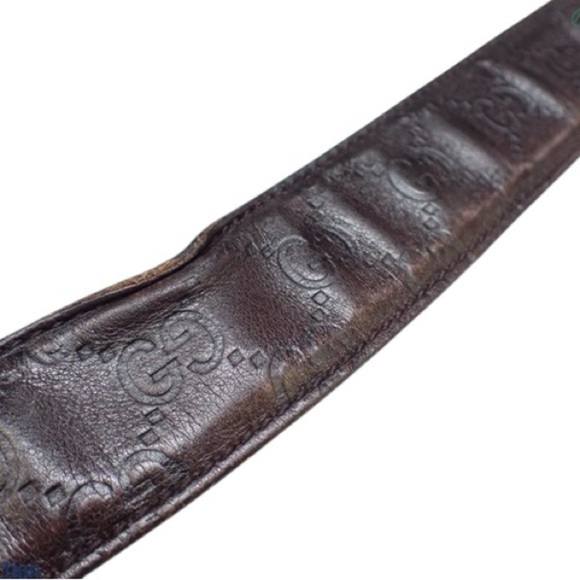 Authentic GUCCI Brown & Gold GG Embossed Monogram Leather Belt Size 85/34 - Picture 15 of 15